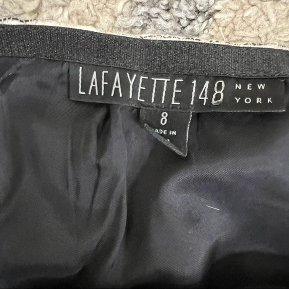 Lafayette 148 New York Womens Pencil Skirt White Textured Back Slit Frayed Hem 8 - Picture 9 of 10